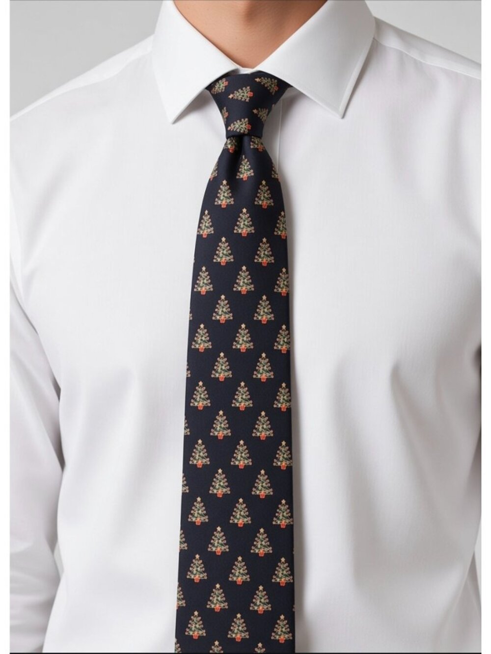 Holiday Traditions Christmas Tree Pattern Mens Tie Black Polyester Festive Offic - Picture 4 of 6